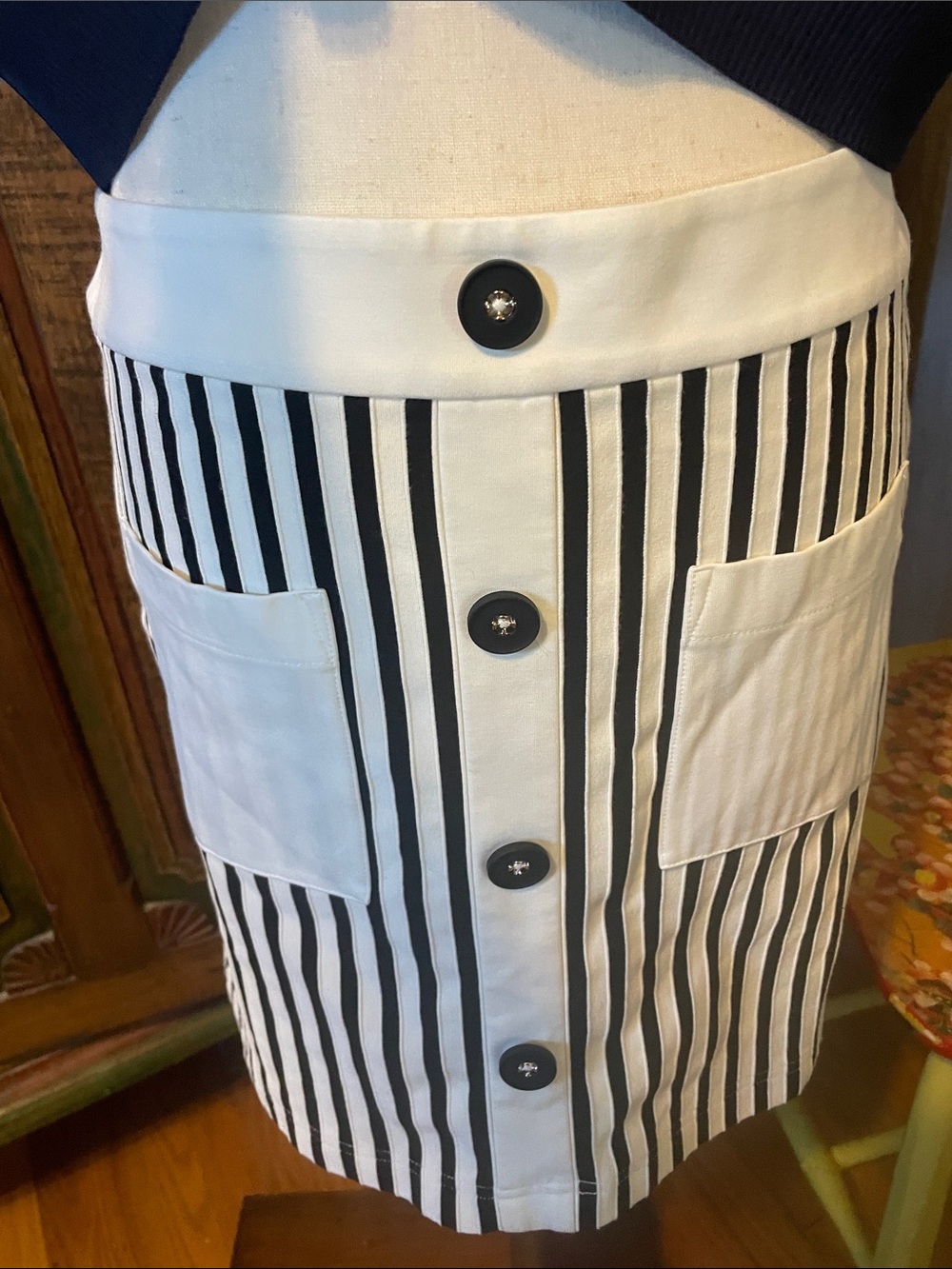 iRoo Black and White Striped Button-Front Skort with Back Pockets